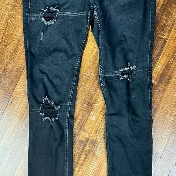 Hollister High-Rise Super Skinny Black Jeans Classic Stretch Destroyed Sz 7 FLAW - Picture 5 of 13